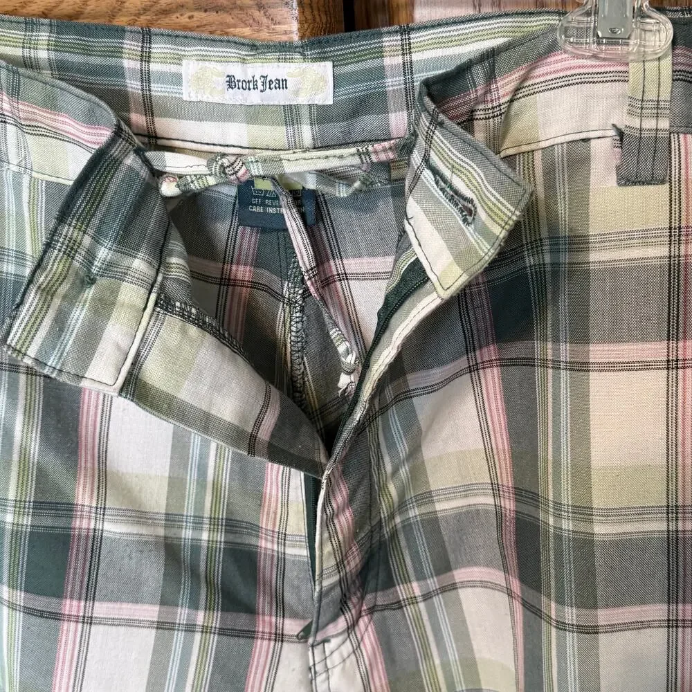 Men’s 42 Bermuda shorts green white pink madras plaid golf brand Brork Jeans